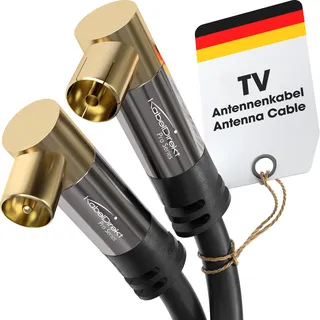 KabelDirekt – 4K Antennenkabel, Koaxialkabel, TV Kabel 90° gewinkelt – 2 m – Fernsehkabel digital & analog, bruchfeste Metallstecker (Winkel-Stecker/Winkel-Buchse, für DVB-C, DVB-T, DVB-S, schwarz)