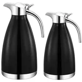 rungassi 2er Set Thermoskanne Isolierkanne Kaffeekanne 1 Liter + 1,5 Liter (Schwarz)