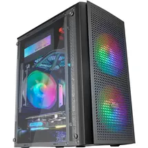 Mars Gaming MC300 Schwarz, MicroATX PC Gehäuse, Gehärtetes Glas, Mesh Front, 3xFRGB Lüfter