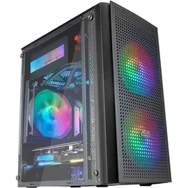 Mars Gaming MC300 Schwarz, MicroATX PC Gehäuse, Gehärtetes Glas, Mesh Front, 3xFRGB Lüfter