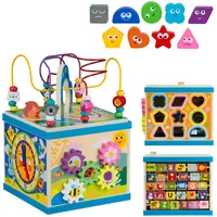 Relaxdays Motorikwürfel, Holz, Design A, Kinder ab 3 Jahren, Lernspielzeug für Mädchen & Jungen, Motorikschleife, bunt