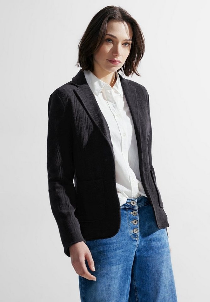 Cecil Kurzblazer Structured Blazer mit Fischgrät-Muster schwarz L (42)