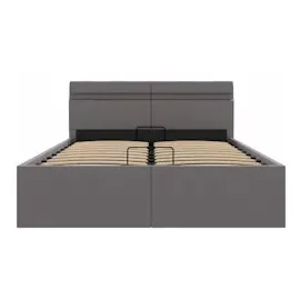 vidaXL Bett mit Bettkasten Hydraulisch LED Grau Kunstleder 140x200 cm