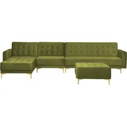 Modulsofa Samtstoff Schlaffunktion grün rechtsseitig Ottomane ABERDEEN