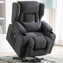 COMHOMA Massagesessel mit Aufstehhilfe Stoff 83 x 100 x 75 cm Grau elektrisch