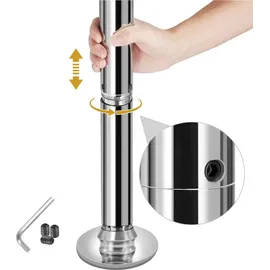 Yaheetech Pole Dance Stange 45 mm, Tanzstang 216,5 bis 275 cm Höhenverstellbar, Pole Dance Stange mit Statisch & Funktion, Stangentanz-Set - Silber