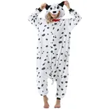 AKAAYUKO Damen Karneval Kostüm Pyjama Herren Weihnachten Halloween Jumpsuit Schlafanzug Tiere Onesie Overall Nachtwäsche Faschingskostüme Gefleckter Hund - S