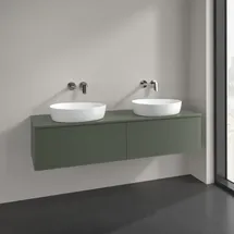 Villeroy & Boch Antao Waschtisch-Unterschrank K39150HL 160x36x50cm, Hahnlochbohrung, Waschbeckenplattenfarbe Lack, leaf green matt lacquer