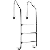 COSTWAY 3 stufiger Edelstahl Poolleiter, Schwimmbad Leiter bis 150kg belastbar, Einstiegsleiter Silber, Schwimmbadleiter rutschfest, Einbauleiter 53 x 63 x 147 cm