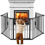 Treppenschutzgitter Kaminschutzgitter Baby Metall Kinderschutzgitter Absperrgitter Schutzgitter Faltbar Laufgitter mit Tür aus 5 element, Schwarz