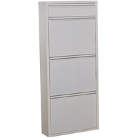 DRW Schuhschrank mit 3 Türen und 1 Schublade aus Metall in Weiß 50 x 15 x 115 cm, Grande