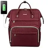 LOVEVOOK Rucksack Damen mit 17 Zoll Laptopfach, Wasserdicht Laptoprucksack Schulrucksack mit USB Ladeanschluss, Rucksack für Uni Arbeit Reise Business Weinrot
