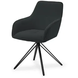 Juskys Drehstuhl Clyde mit Armlehne & Stoff Bezug - Esszimmerstuhl modern - Stuhl Cord Dunkelgrau