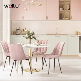 Woltu Esszimmerstühle 2er Set Küchenstuhl Polsterstuhl mit Rückenlehne, Sitzfläche aus Samt, Metallbeine, Rosa -