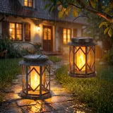 Ketom Solarlampen für Außen Hängend, Solarlaterne für Außen Stehend, Solar Flammen Laterne Gross, Solar Laterne Outdoor Metall, IP65 Wasserdicht, für Garten Terrasse Balkon Festliche Deko, 2 Stück