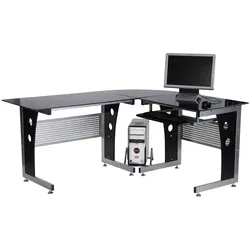 HOMCOM Computertisch MDF, Eisen, gehärtetes Glas