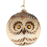 Dekohelden24 Lauschaer Christbaumschmuck - Eulenkugel, handdekoriert, Glas, Ø 8 cm, limitierte Auflage 250 Stück, Weihnachten