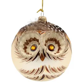 Dekohelden24 Lauschaer Christbaumschmuck - Eulenkugel, handdekoriert, Glas, Ø 8 cm, limitierte Auflage 250 Stück, Weihnachten