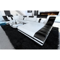 Sofa Dreams Wohnlandschaft Turino, U Form Ledersofa mit LED, wahlweise mit Bettfunktion als Schlafsofa, Designersofa weiß