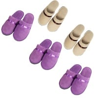 Tianmao 5 Paar Slipper Hotelslipper Frottierslipper Hausschuhe mit Geschlossenen Zehen Universalgröße 28.5*11cm Korallenvlies Gästepantoffeln für Spa, Party Gäste, Hotel, Reisen, 2 Beige 3 Lila - Einheitsgröße