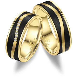 Partnerring MARRYA "Carbon Ringe Trauringe Eheringe Partnerringe" Gr. 52, schwarz (herren ring, schwarz, gold), Fingerringe, Damen, 52, Carbon