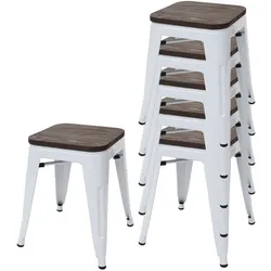 Mendler 6er-Set Hocker HWC-A73 inkl. Holz-Sitzfläche, Metallhocker Sitzhocker, Metall Industriedesign stapelbar ~ weiß
