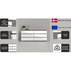 Home Affaire Kommode Naia, 6 Schubladen im skandinavischen Design, Breite 158 cm, Viel Stauraum mit griffloser Front, in mehreren Farben grau