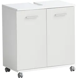 Waschbeckenunterschrank WELLTIME "Palermo, Breite 59 cm", weiß (mattweiß), B:59,8cm H:63,4cm T:32,6cm, FSC-zertifizierter Holzwerkstoff, Schränke, Metallbeschläge, Siphonausschnitt