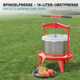 Wiltec Spindelpresse 14 L Obstpresse Edelstahl/Rot