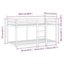 vidaXL Etagenbett mit Vorhängen 90 x 200 cm Kiefer schwarz weiß