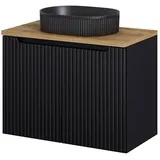 [en.casa] En.Casa, Waschbeckenunterschrank, Waschtisch Skelbolu mit Türen 80x71x40 cm Schwarz/Eicheoptik