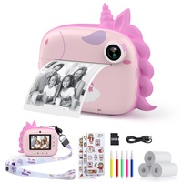 HiMont Kinderkamera Sofortbildkamera, Digitalkamera für Kinder mit Druckpapier & 32G TF Karte, VideoKamera mit farbigen Stiften & Lustige Accessoires, Geschenk für Kinder 3-14 Jahren (Rosa)