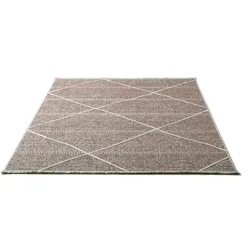 Teppich SANSIBAR "Braderup", rot, B:80cm H:2mm L:150cm, Schurwolle, Teppiche, Fransenteppich, Flachgewebe, modernes Scandi Design, Motiv Rauten, mit Fransen