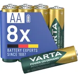 Varta Batterien AA, wiederaufladbar, 8 Stück, Akku, Power on Demand, 2100 mAh Ni-Mh, vorgeladen, sofort einsatzbereit [Exklusiv bei Amazon]
