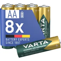 Varta Batterien AA, wiederaufladbar, 8 Stück, Akku, Power on Demand, 2100 mAh Ni-Mh, vorgeladen, sofort einsatzbereit [Exklusiv bei Amazon]