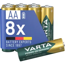 Varta Batterien AA, wiederaufladbar, 8 Stück, Akku, Power on Demand, 2100 mAh Ni-Mh, vorgeladen, sofort einsatzbereit [Exklusiv bei Amazon]