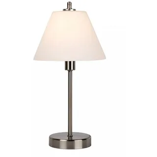 Licht-Erlebnisse Nachttischlampe JORVA, ohne Leuchtmittel, Glas Metall Ø 22 cm 42 cm Chrom Weiß E14 rund Modern bunt