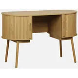 sweeek - Ovales Büro im Holzlook mit zwei Aufbewahrungsmöglichkeiten, L 120cm - Natur - Braun