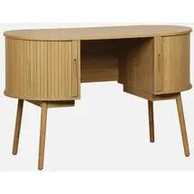 sweeek - Ovales Büro im Holzlook mit zwei Aufbewahrungsmöglichkeiten, L 120cm - Natur - Braun