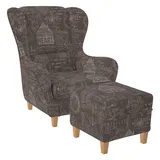 Supellex Ohrensessel Sofia Polyester 70 x 100 x 80 cm Braun mit Hocker