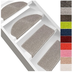 Stufenmatte Fallon, Treppenschutz in 9 Farben, 2 Varianten, Stufenschoner, Karat, Halbrund, Höhe: 8.5 mm, Velours-Oberfläche grau|silberfarben Halbrund – 23 cm x 65 cm x 8.5 mm