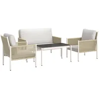 Gartenmöbel Set Aus Polyrattan Lounge-set Mit 2er Sofa Sessel Glastisch Kissen 4 Personen Braun+grau