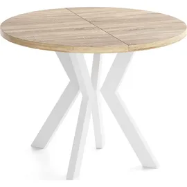WFL GROUP Runder Ausziehtisch 80-130 x 77 cm Eiche Sonoma Hellbraun