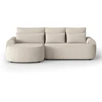 Ecksofa OLIVIO L-Form mit Schlaffunktion, Bouclé Beige, Ottomane links - Beige