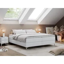 MKS Meble Boxspringbett ohne Kopfteil mit Bettkasten, Bett niedriges Kopfteil, Polsterbett ohne Kopfteil - LESS - 140x200cm - Weiß - H4 - Weiß