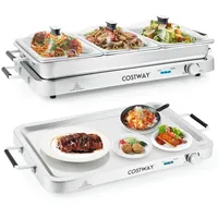 COSTWAY 3 in 1 Warmhalteplatte elektrisch, 9L Speisewärmer, Wärmebehälter mit Temperaturregler bis 150°C, 450W Buffetwärmer Edelstahl Chafing Dish Warmhaltegerät