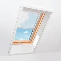 Dachfenster mit lichtdurchlässigem Innenrollo in Weiß, Holz, Schwingfenster, Ropal made by Roto, R4/7, Innen Kiefer, außen Anthrazit