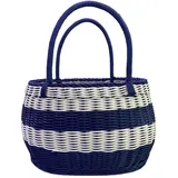 Joselin Großer Blau-Weißer Picknickkorb für Draußen, Einkaufskorb, Pflückkorb, Geschenkkorb, Tragbarer Korb