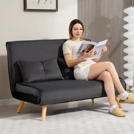 Homcom Schlafsofa 3 in 1 2 Sitzer mit Schlaffunktion, Samtoptik, - Dunkelgrau