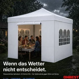 onbest Pavillon 3 x 3 m inkl. 4 Seitenteile Weiß